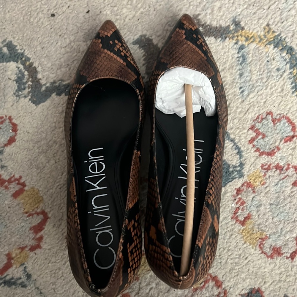 Calvin Klein kitten heel faux snake skin in 9